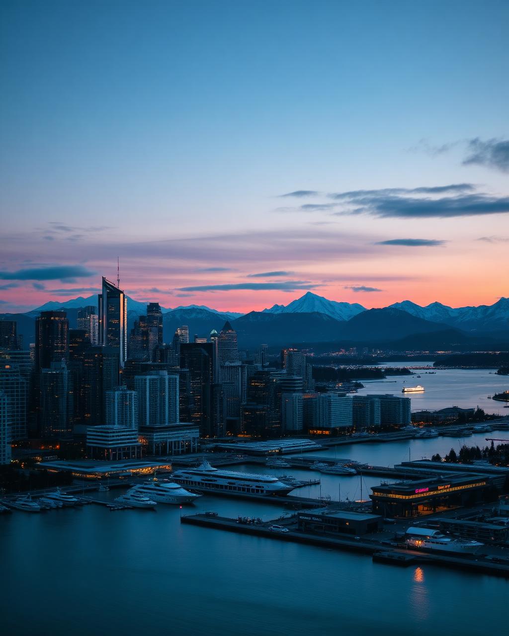 Skyline de Vancouver com montanhas ao fundo