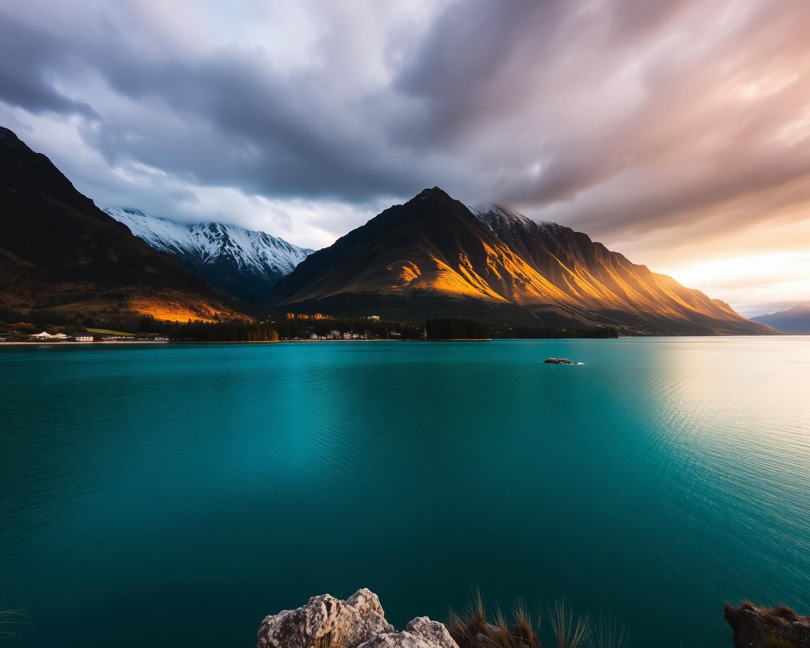 Lago e montanhas em Queenstown, Nova Zelândia