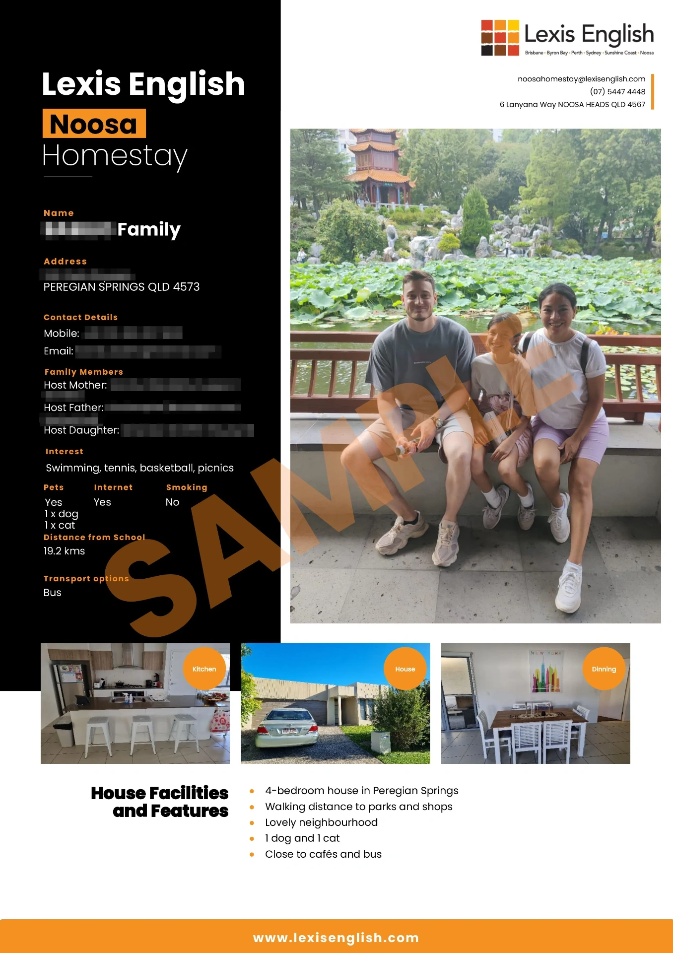 Exemplo de ficha de homestay Lexis English Noosa