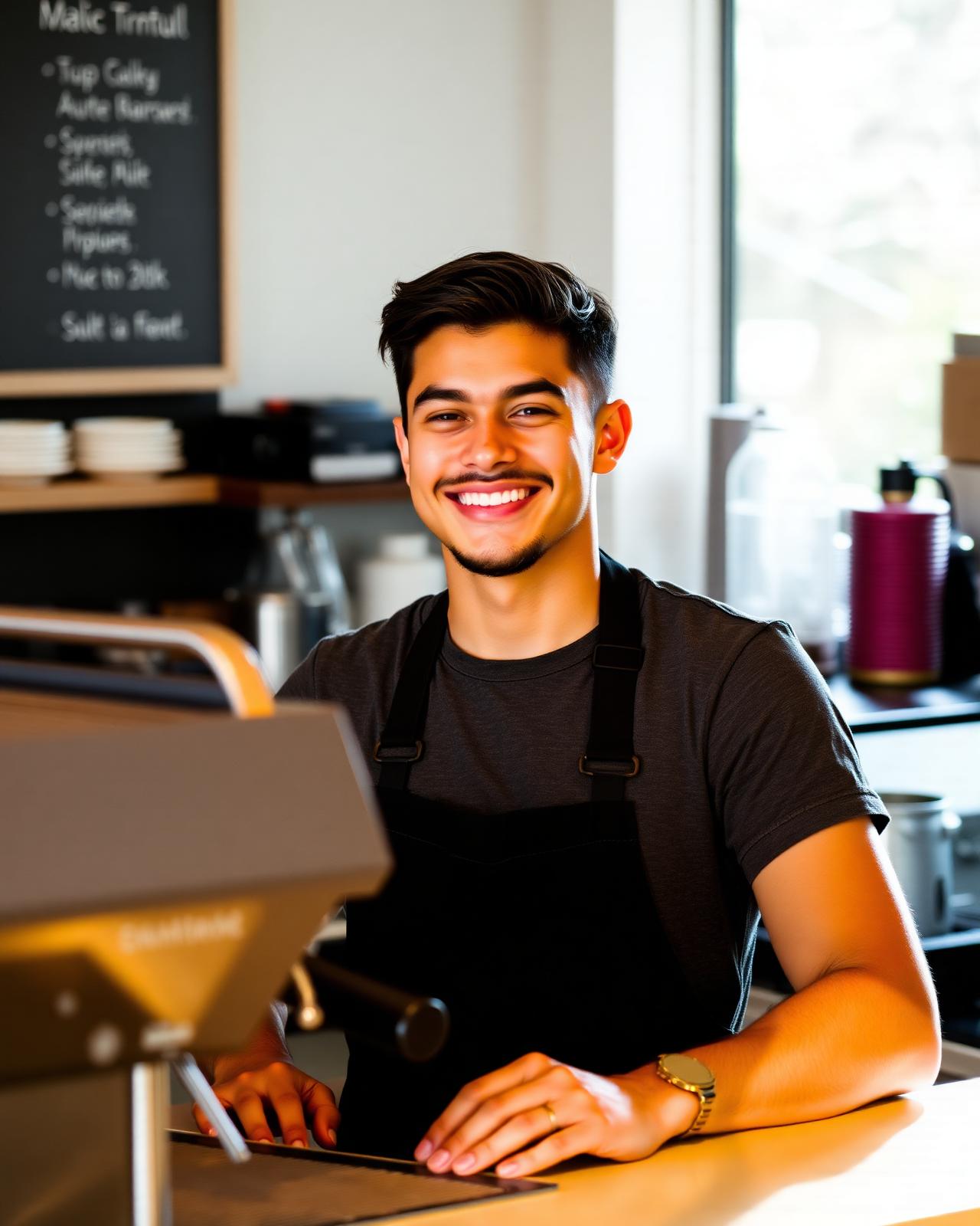 Estudante brasileiro trabalhando como barista em Noosa